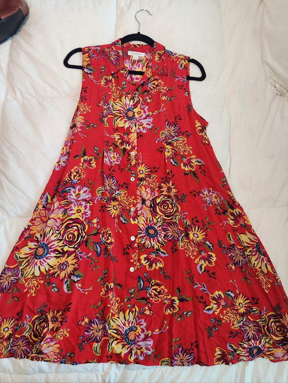 Beach Lunch Lounge Red Floral Sleeveless Shirt Dress